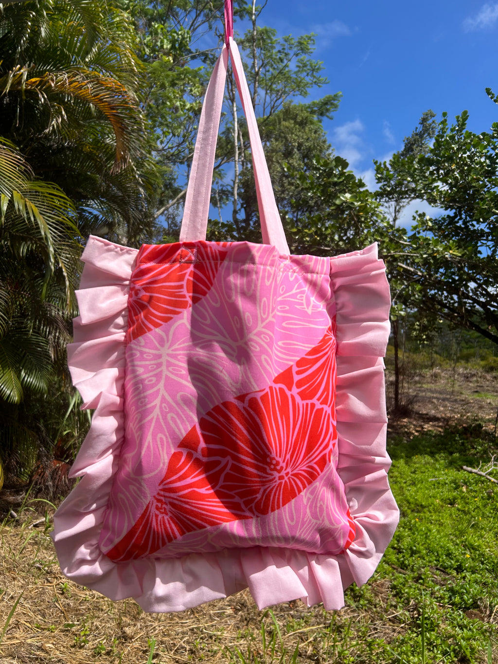 Pink & Orange Ruffle Tote Bag